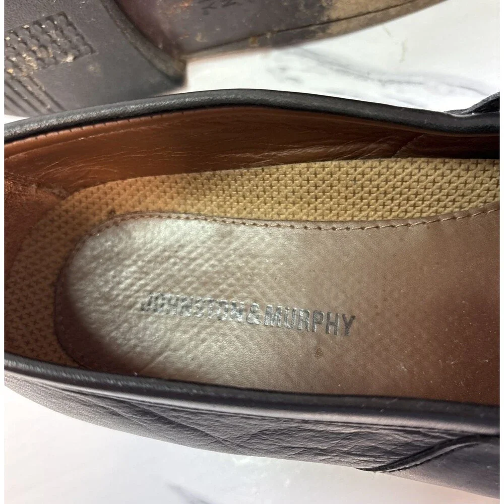 Johnston & Murphy Shoes Mens Size 10 Black Tassel Loafer Leather Dress Slip On
